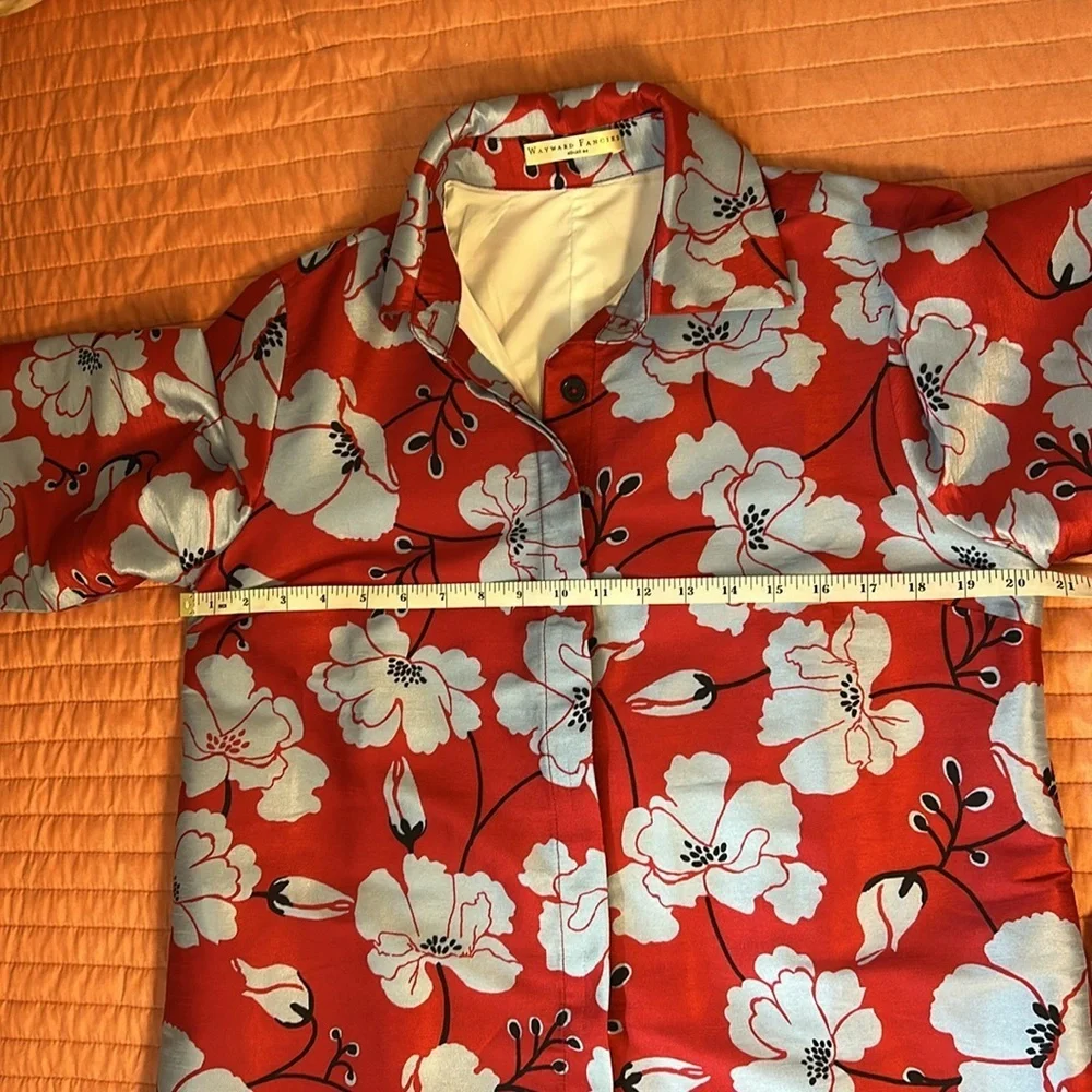 WAYWARD FANCIES eShakti Floral Print Dupioni Kimono Style Trench Jacket size M - Picture 13 of 16